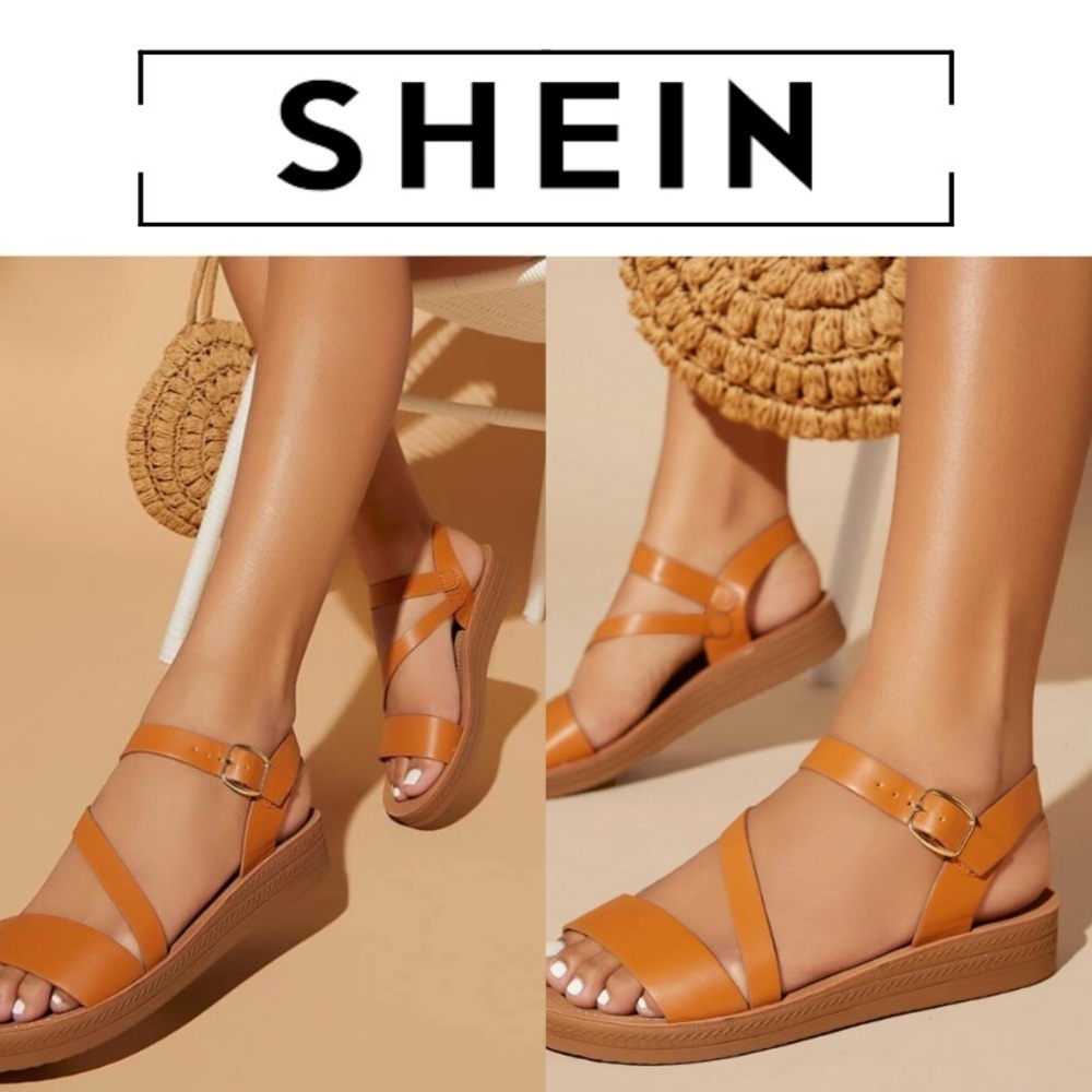 SHEIN Brown Strappy Wedge Sandals